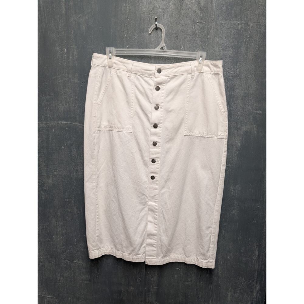 Wrangler Midi Skirt Women's Size 14 White Denim Button Cotton/Modal Casual